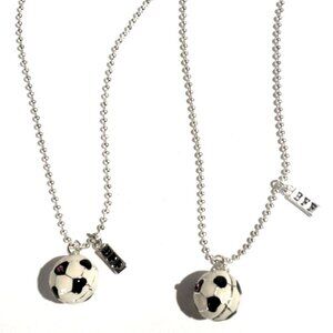 Silver tone "BFF" Friendship Soccer Ball Pink Crystal Necklaces - Girls Jewelry